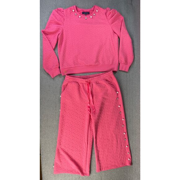Simply Southern Lounge Set Quilted Sweat Suit Comfy Casual Feminine Pink XL - Picture 1 of 13